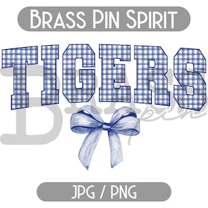 Tigers Coquette Bow Watercolor Gingham Design: Blue, PNG, JPG, Instant Download