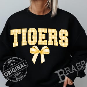 Tigers Coquette Bow Watercolor Gingham Design: Yellow, PNG, JPG, Digital Downloads
