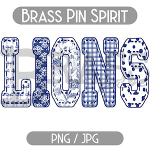 Lions Faux Applique Design: Blue, PNG, JPG, Instant Download