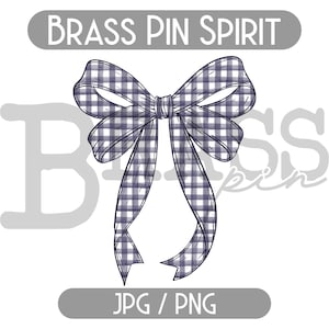 Coquette Watercolor Gingham Ribbon Bow Design: Darkest Blue, PNG, JPG, Instant Download