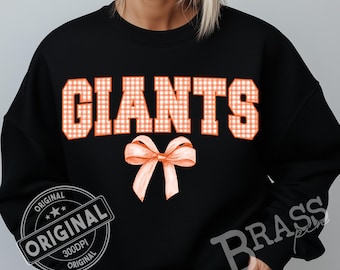 Giants Coquette Bow Watercolor Gingham Design: Orange, PNG, JPG, Instant Download