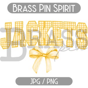 May include: Yellow gingham "Jackets" text with a yellow bow. The text is in a bold, blocky font. The image is for a digital download of a graphic.