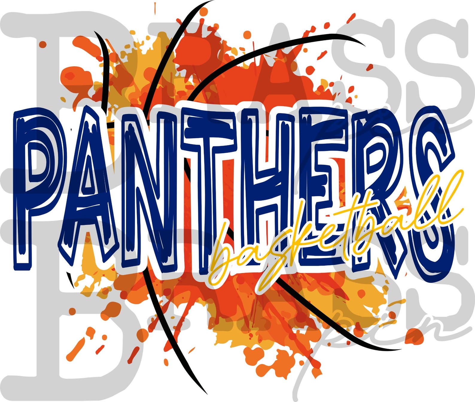 Panthers Scribble Basketball Design: Royal & Yellow, 2 Color Options ...