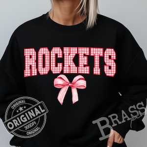 Rockets Coquette Bow Watercolor Gingham Design: Red, PNG, JPG, Digital Design