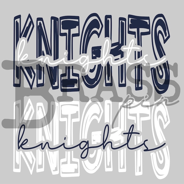 Knights Scribble Design, Navy & White, 2 Color Options, PNG, SVG