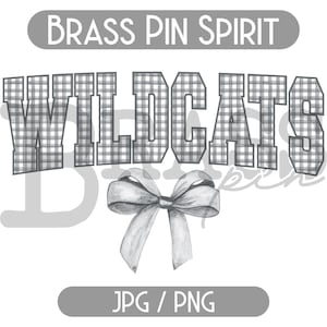 Wildcats Coquette Bow Watercolor Gingham Design – Gray PNG & JPG Digital Download for School Spirit Apparel