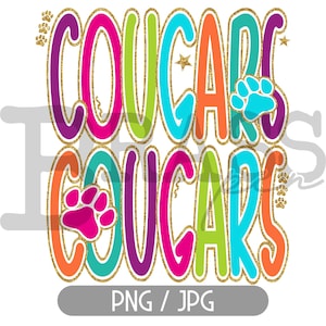 Cougars Bright Glitter 4 Design Bundle – Digital Download: PNG & JPG Files