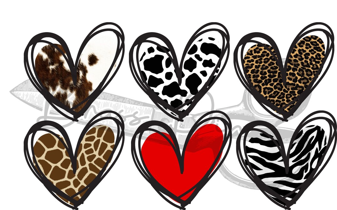 Animal Print Doodle Hearts Hearts Leopard Heart Zebra Etsy