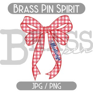 Mustangs Ribbon Coquette Bow Watercolor Gingham Design: Red & Royal, PNG, JPG, Instant Download
