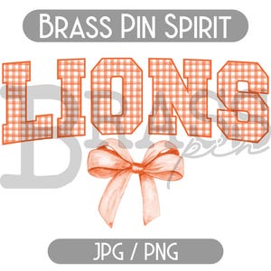 Lions Coquette Bow Watercolor Gingham Design: Orange, PNG, JPG, Digital Download