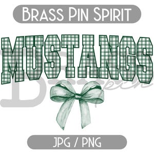 Mustangs Coquette Bow Watercolor Gingham Design: Dark Green, Hunter Green, Emerald, PNG, JPG, Digital Download
