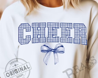 Diseño Cheer Coquette Acuarela Gingham: Azul y Blanco, PNG, JPG, Descarga instantánea