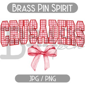 Crusaders Coquette Bow Watercolor Gingham Design: Red, PNG, JPG, Digital Download