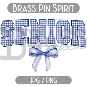Senior Coquette Bow Watercolor Gingham Design: Blue, PNG, JPG, Instant Download