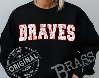 Braves Coquette Floral Chinoiserie Design: Red, PNG, JPG, Instant Download