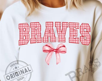 Braves Coquette Bow Watercolor Gingham Design: Red (PNG, JPG, Digital Download)
