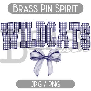 Wildcats Coquette Bow Watercolor Gingham Design – Blue PNG & JPG Digital Download for School Spirit Apparel
