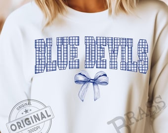 Blue Devils Coquette Bow Watercolor Gingham Design – PNG, JPG Digital Download