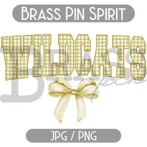 Wildcats Coquette Bow Watercolor Gingham Design – Gold PNG & JPG Digital Download for School Spirit Apparel