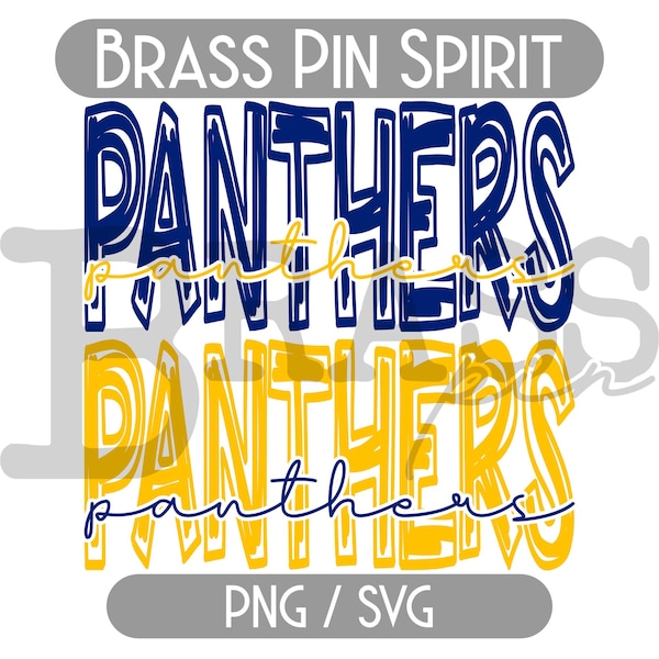 Diseños de garabatos de Panthers: 2 opciones de color, azul y amarillo, PNG, SVG, descarga digital