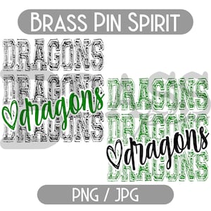 Dragons Chalk Doodle Design: Green, PNG, JPG, Instant Download