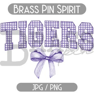 Tigers Coquette Bow Watercolor Gingham Design: Purple, PNG, JPG, Digital Download