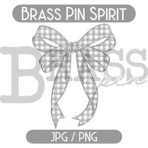 Coquette Watercolor Gingham Ribbon Bow Design: Gray, PNG, JPG, Instant Download