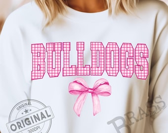 Bulldogs Coquette Bow Watercolor Gingham Design – Pink, PNG, JPG, Digital Download