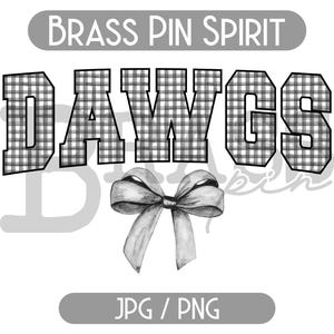 DAWGS Coquette Bow Watercolor Gingham Design: Black, PNG, JPG, Instant Download