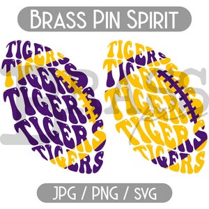 Tigers Football Retro Design: 2 Color Options, Purple & Yellow, PNG, SVG, JPG, Digital Download