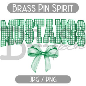 Mustangs Coquette Bow Watercolor Gingham Design: Green, PNG, JPG, Digital Download