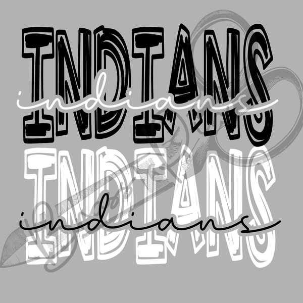 Indians Scribble Design, 2 Color Options, Black & White, PNG, SVG