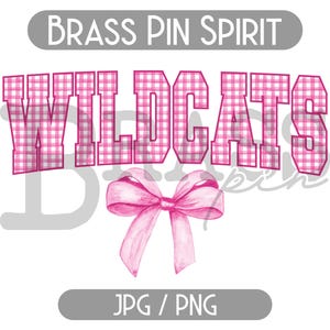 Wildcats Coquette Bow Watercolor Gingham Design – Pink PNG & JPG Digital Download for School Spirit Apparel