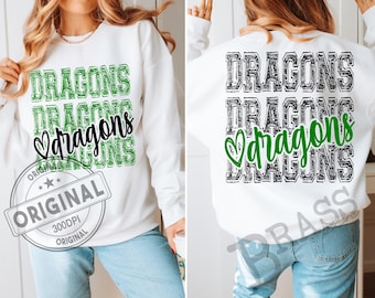 Drachen Kreide Doodle Design: Grün, PNG, JPG, Instant Download