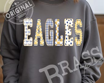 Design di aquile finte in stile applique: blu e giallo, PNG, JPG, download immediato