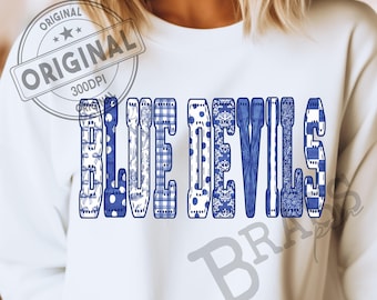Blue Devils Faux Applique Design: Blue, PNG, JPG, Instant Download