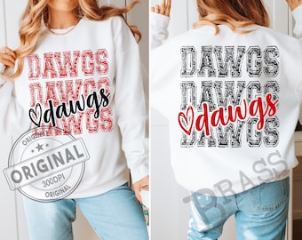 Dawgs Chalk Doodle Design, Black & Red, 2 Color Options, PNG, JPG, Digital Download