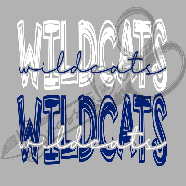 Wildcats Scribble Design, Royal & White, PNG, SVG