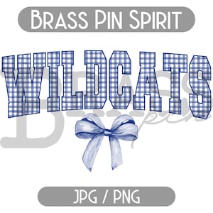 Wildcats Coquette Bow Watercolor Gingham Design – Blue PNG & JPG Digital Download for School Spirit Apparel