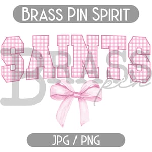 Saints Coquette Watercolor Bow Gingham Design: Pink, PNG, JPG, Digital Download