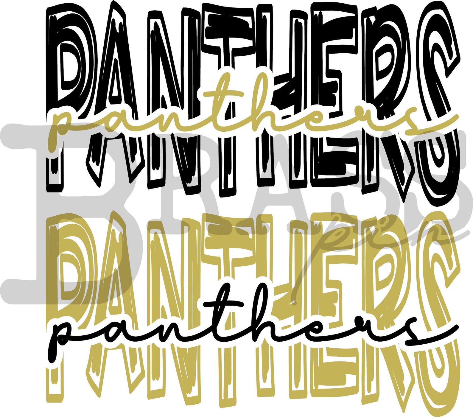 Panthers Scribble Design: 2 Color Options, Black & Gold, JPG, SVG, PNG ...