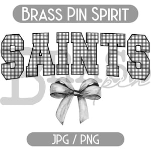 Saints Coquette Bow Watercolor Gingham Design: Black, PNG, JPG, Digital Download