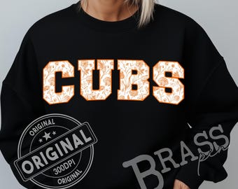 Cubs Coquette Floral Chinoiserie Design : Orange, PNG, JPG, téléchargement immédiat