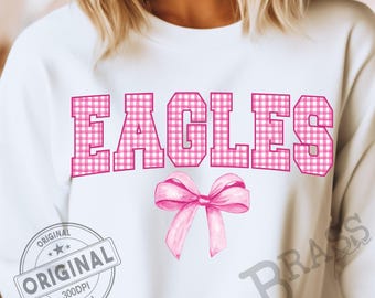 Eagles Coquette Bow Watercolor Gingham Design: Pink, PNG, JPG, Instant Download