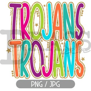 Trojans Bright Glitter 4 Design Bundle – Digital Download: PNG & JPG Files