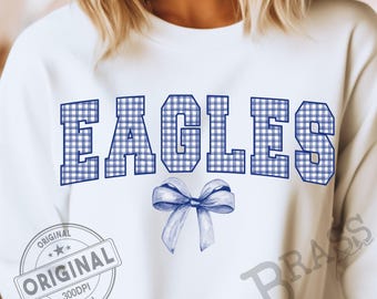 Eagles Coquette Bow Watercolor Gingham Design: Blue, PNG, JPG, Instant Download