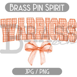 Warriors Coquette Bow Watercolor Gingham Design: Orange, PNG, JPG, Instant Download