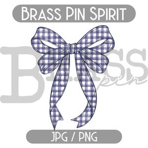 Coquette Watercolor Gingham Ribbon Bow Design: Dark Blue, Navy, PNG, JPG, Instant Download