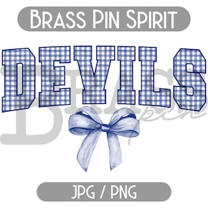 Devils Coquette Bow Watercolor Gingham Design: Blue, PNG, JPG, Instant Download
