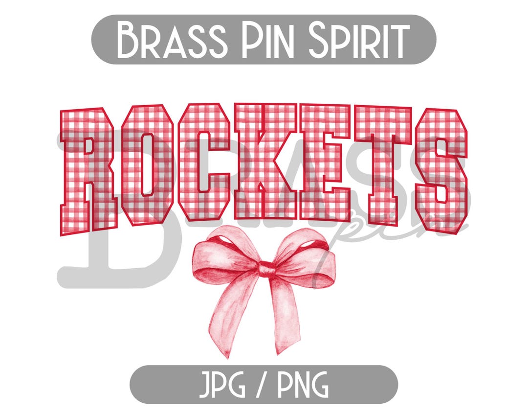 Rockets Coquette Bow Watercolor Gingham Design: Red, PNG, JPG, Digital ...